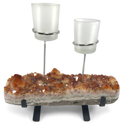 Natural Citrine Crystal Druze 2 Tea Light Candle Holder - Gem Avenue