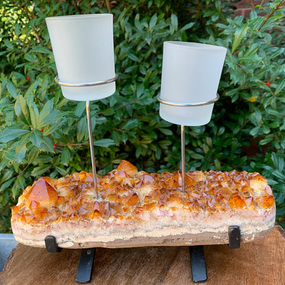 Natural Citrine Crystal Druze Tea Light Single Candle Holder Candle Stand - Gem Avenue