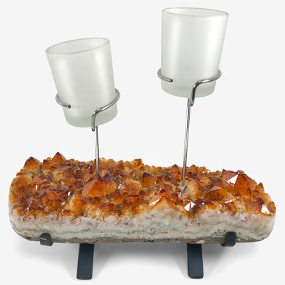 Natural Citrine Crystal Druze Tea Light Single Candle Holder Candle Stand - Gem Avenue