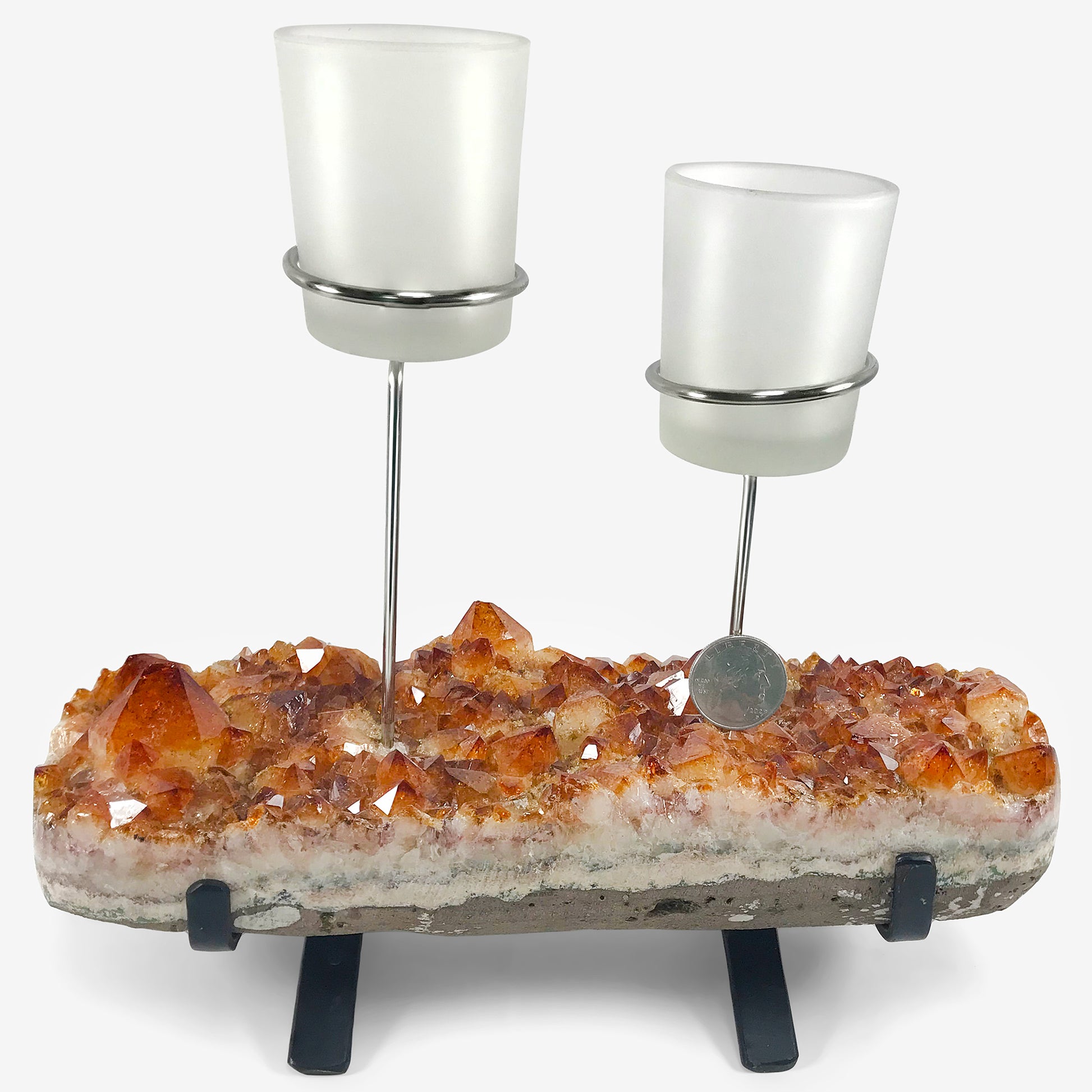 Natural Citrine Crystal Druze Tea Light Single Candle Holder Candle Stand - Gem Avenue