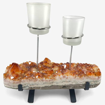 Natural Citrine Crystal Druze Tea Light Single Candle Holder Candle Stand - Gem Avenue