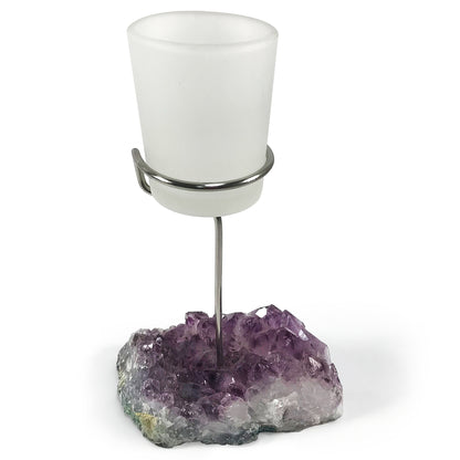Natural Amethyst Crystal Druze Single Tea Light Candle Holder - Gem Avenue
