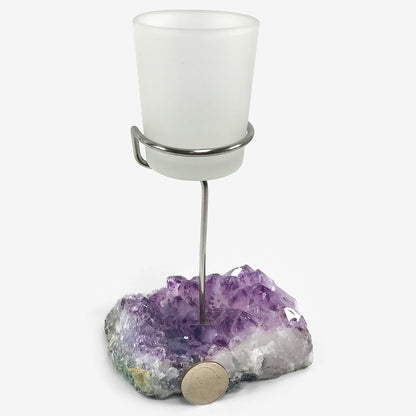 Natural Citrine Crystal Druze Tea Light Single Candle Holder Candle Stand - Gem Avenue