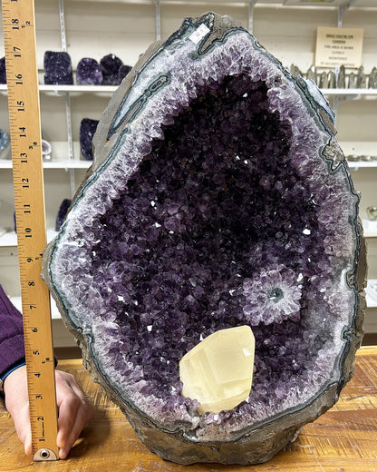 Purple Amethyst and Calcite Gemstone Crystal Geode - Gem Avenue