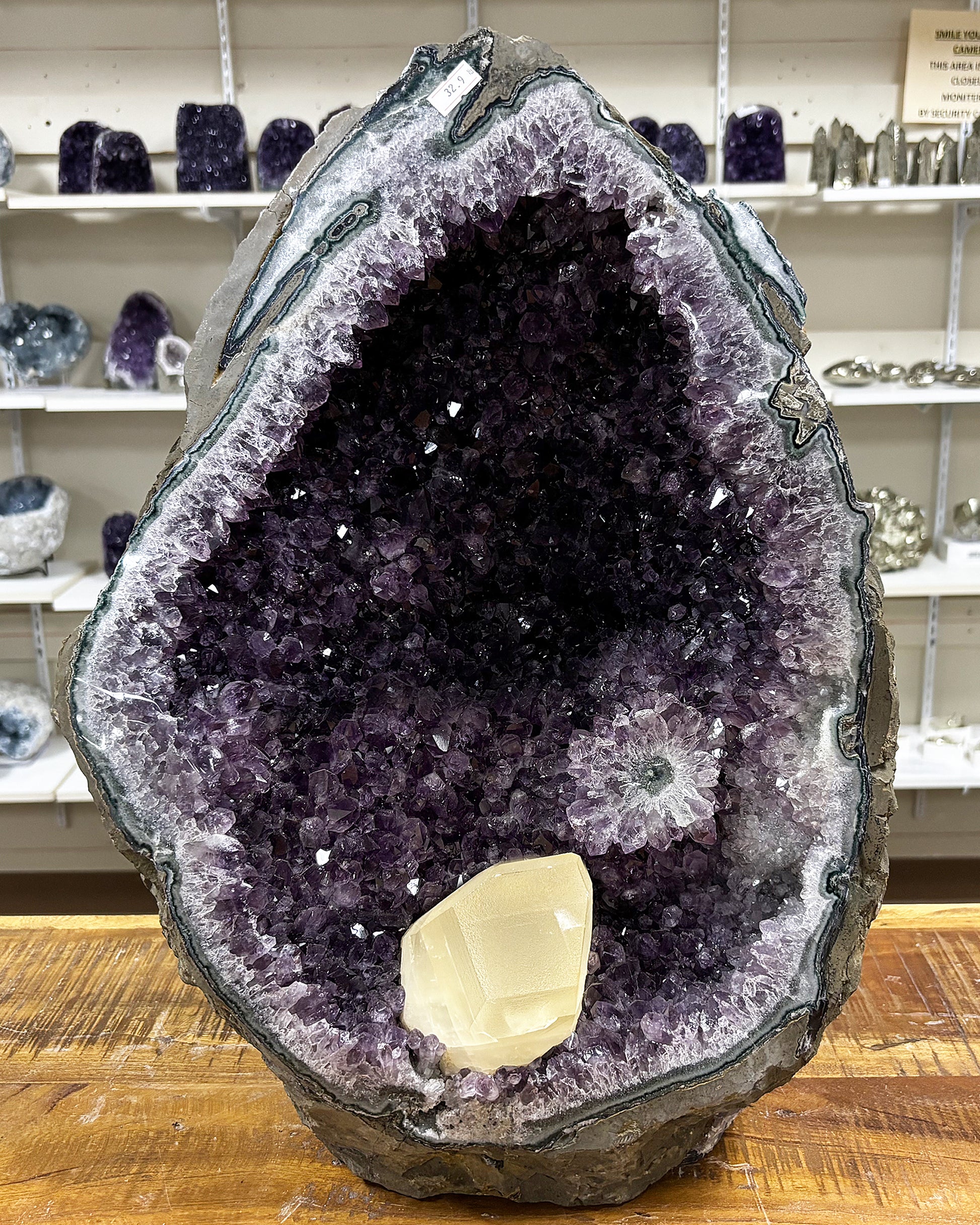 Purple Amethyst and Calcite Gemstone Crystal Geode - Gem Avenue