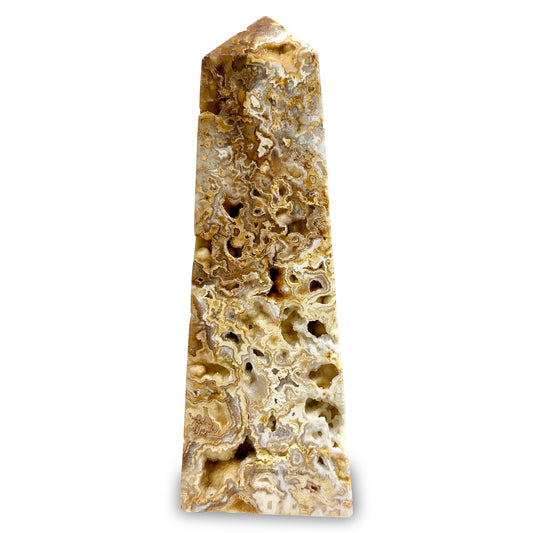 Polished Crazy Lace Agate Crystal Wand Self Standing Obelisk Tower - Gem Avenue