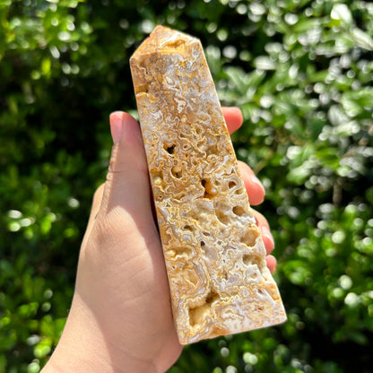 Polished Crazy Lace Agate Crystal Wand Self Standing Obelisk Tower-Gem Avenue