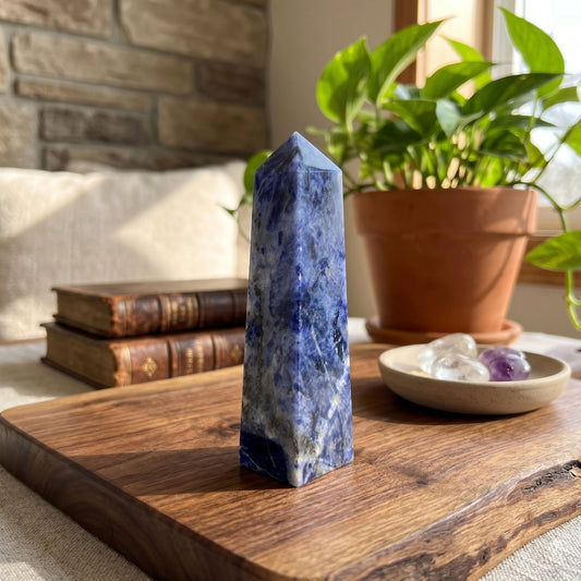 Natural Polished Sodalite Crystal Obelisk Tower 3"