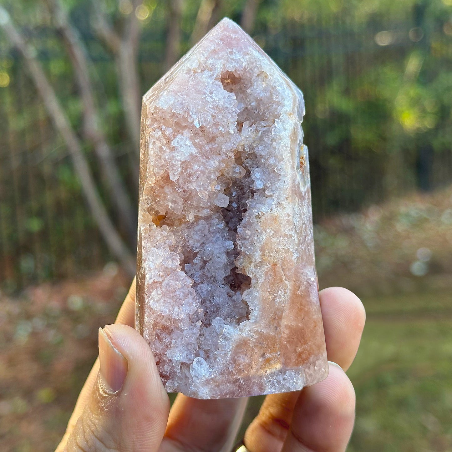 Natural Pink Amethyst Crystal Obelisk Tower – Polished Gemstone Point for Emotional Healing, Meditation & Elegant Home Décor – Unique Collector’s Crystal - RPO401