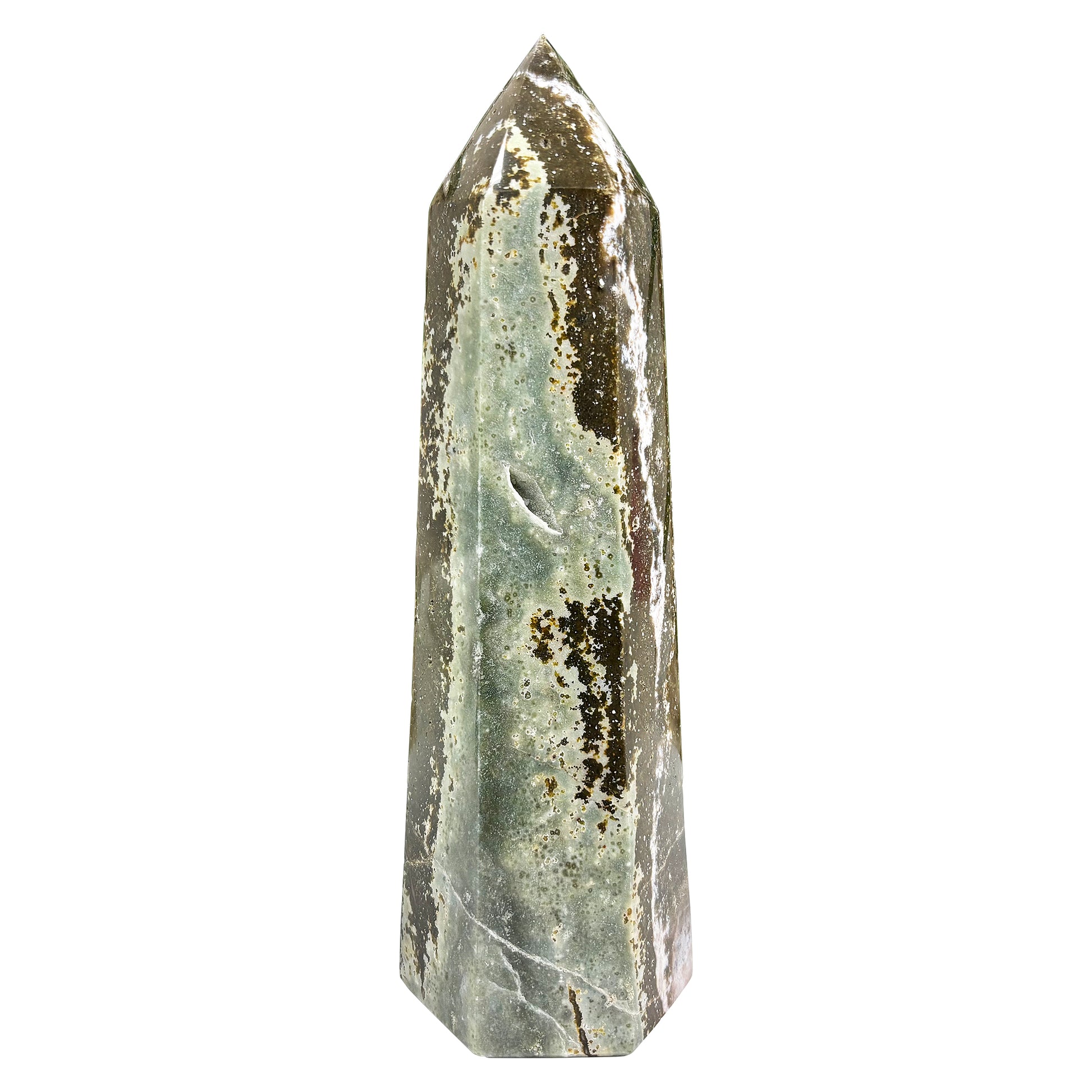Natural Sea Jasper Crystal Gemstone Obelisk Tower Point -Gem Avenue