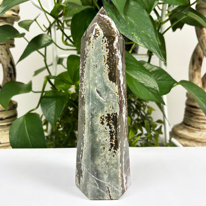 Natural Sea Jasper Crystal Gemstone Obelisk Tower Point -Gem Avenue