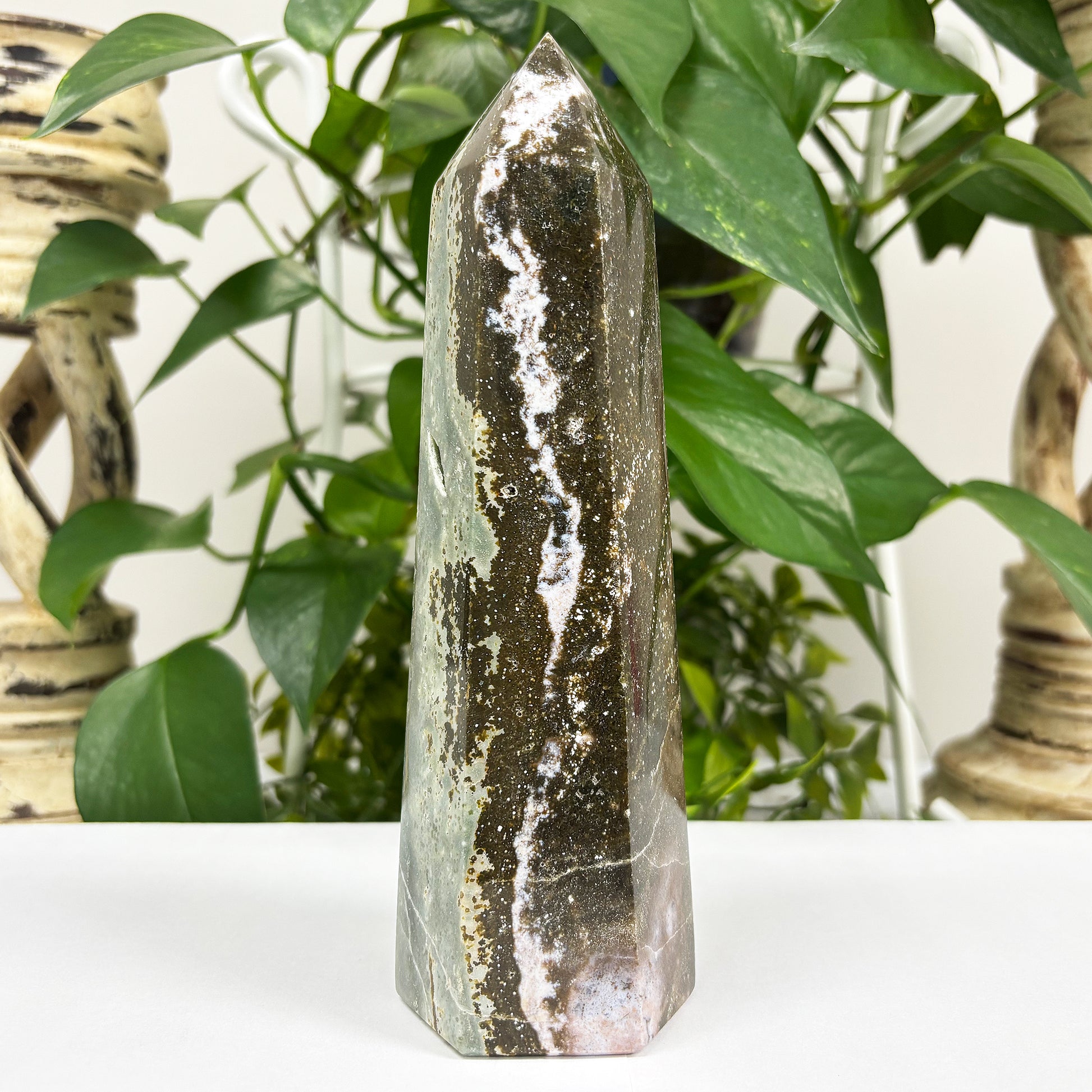 Natural Sea Jasper Crystal Gemstone Obelisk Tower Point - Gem Avenue