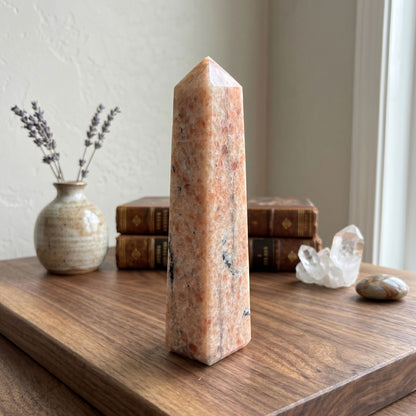 Natural Polished Sunstone Crystal Obelisk Tower 7"