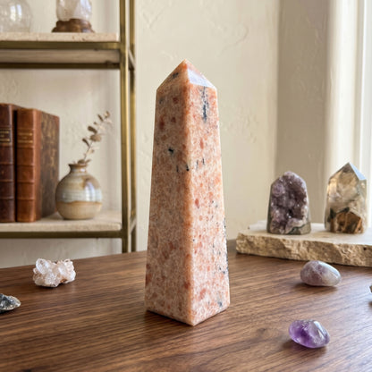 Natural Sunstone Crystal Obelisk Tower 8"