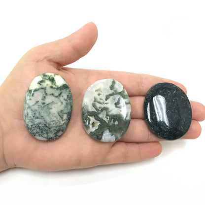 Moss Agate Worry Stone – Pocket Fidget Stone with Thumb Indent for Anxiety and Stress Relief – Smooth Polished Thumb Stone for Focus, Grounding, Meditation, Gift for Men & Women (1 Piece) -RSH204-I
