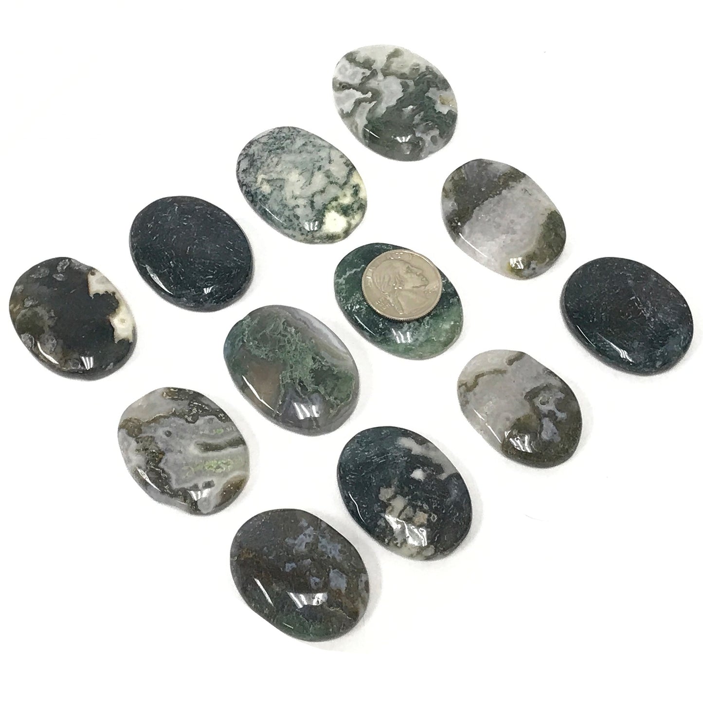 Moss Agate Worry Stone – Pocket Fidget Stone with Thumb Indent for Anxiety and Stress Relief – Smooth Polished Thumb Stone for Focus, Grounding, Meditation, Gift for Men & Women (1 Piece) -RSH204-I