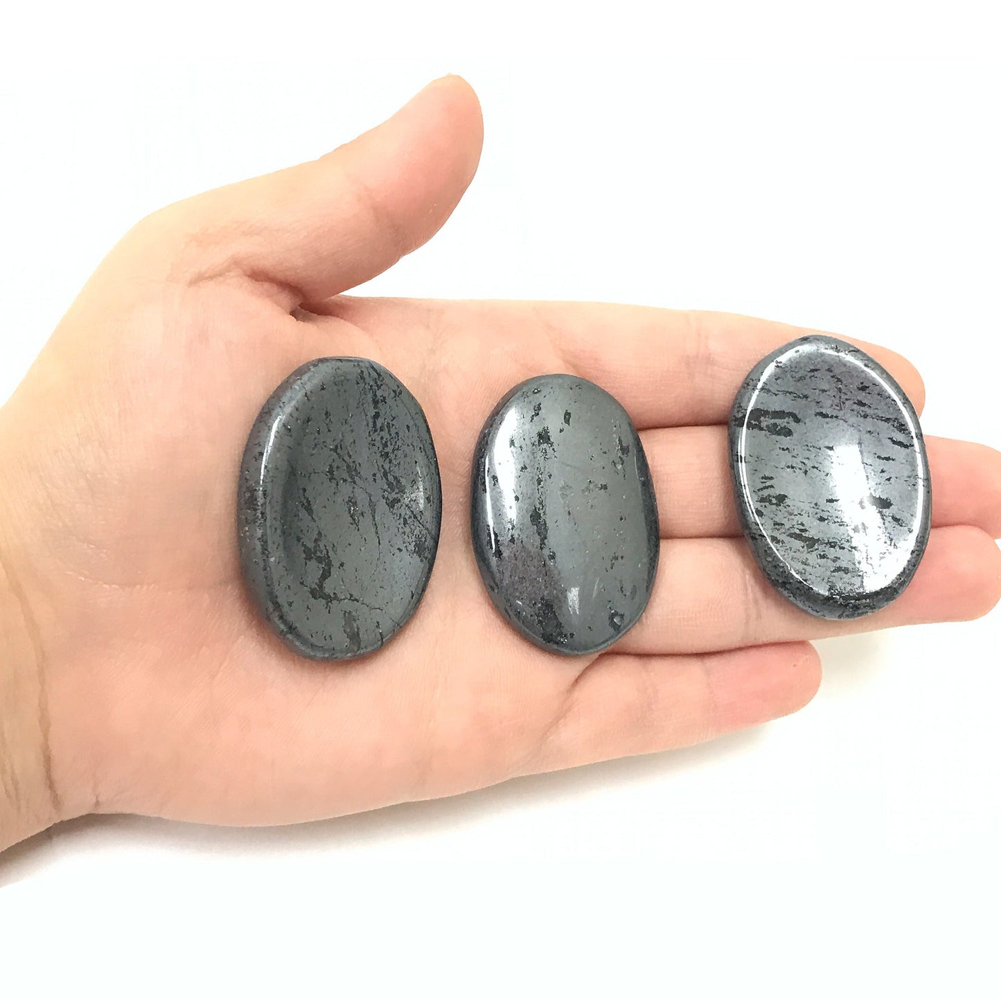 Hematite Pocket Fidget Thumb Indent Worry Stone (1 Piece) -RSH204-L