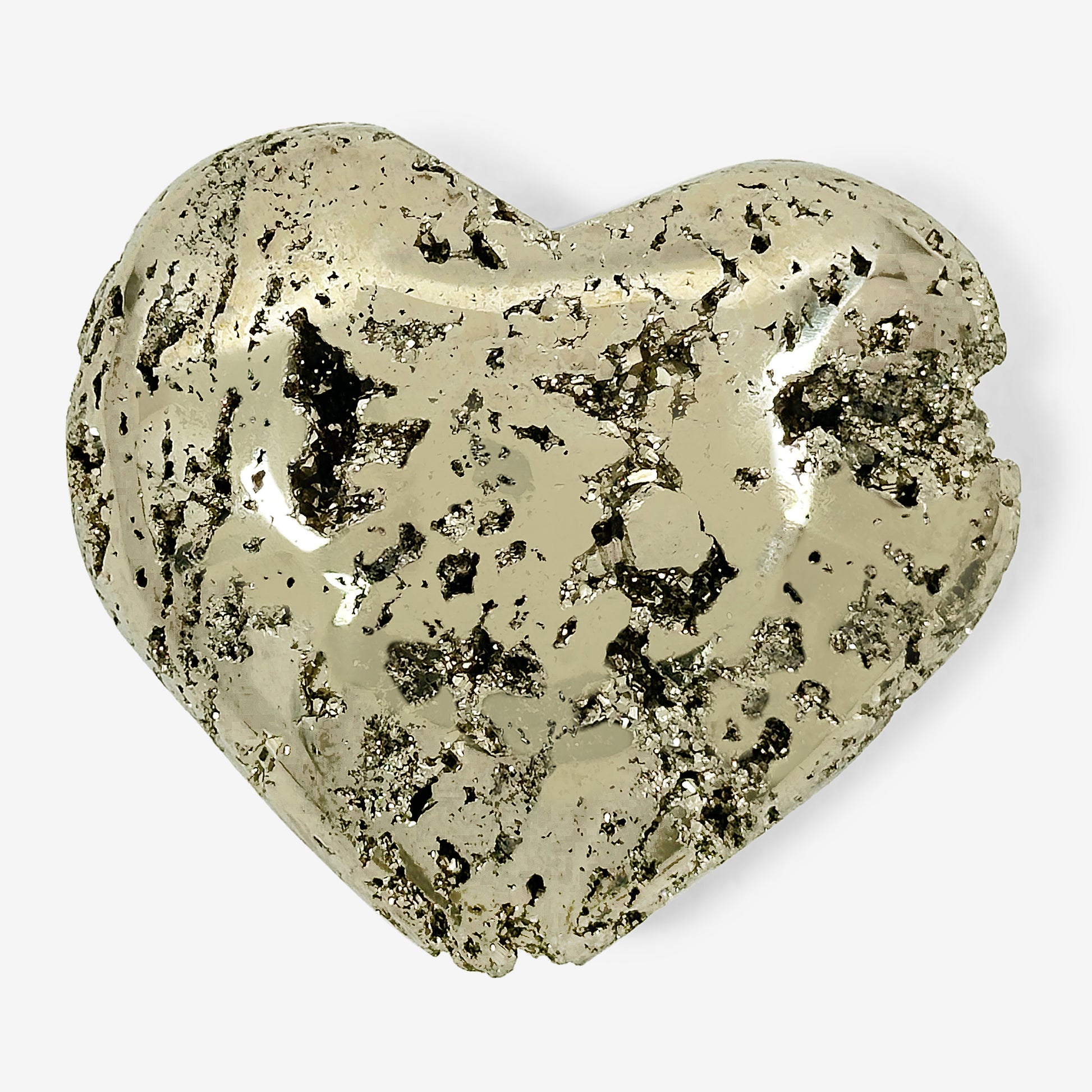 Natural Pyrite Crystal Gemstone Hand-Carved Love Heart - Gem Avenue