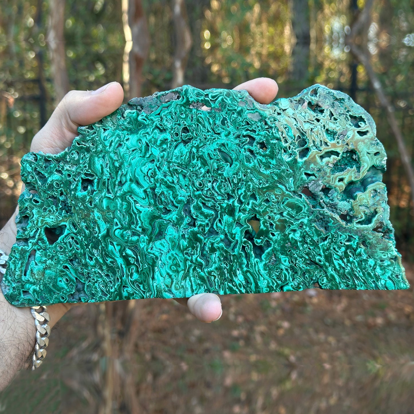 Natural Malachite Crystal Slab – Polished Green Gemstone for Collectors, Lapidary, Crafts, Display, and Home Decor – Banded Malachite Slice - RSL040