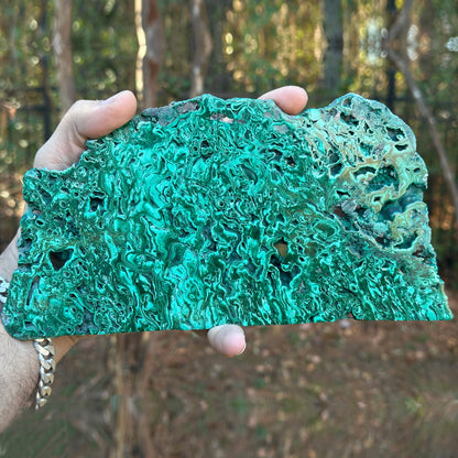 Natural Malachite Crystal Slab – Polished Green Gemstone for Collectors, Lapidary, Crafts, Display, and Home Decor – Banded Malachite Slice - RSL040