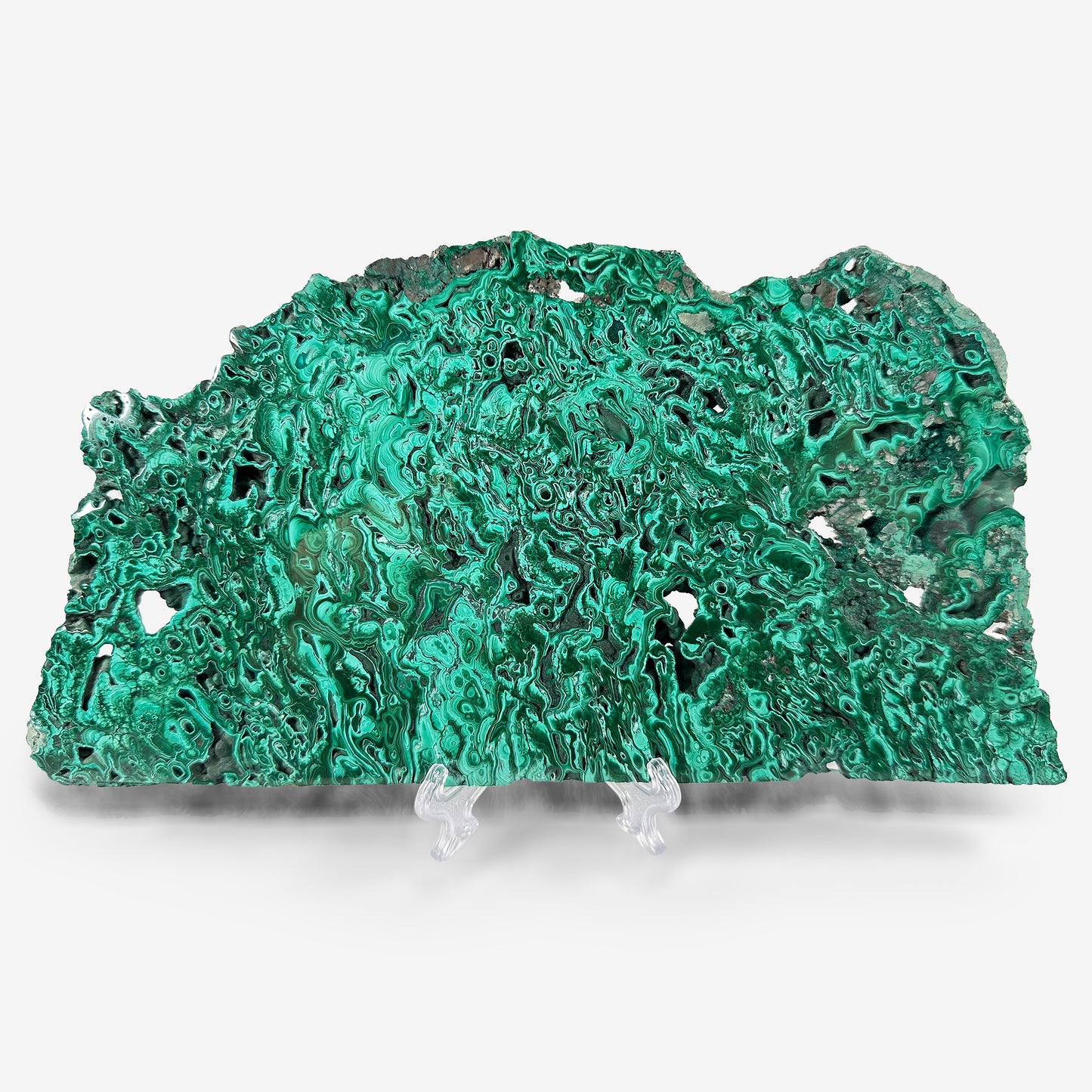 Natural Malachite Crystal Slab – Polished Green Gemstone for Collectors, Lapidary, Crafts, Display, and Home Decor – Banded Malachite Slice - RSL040