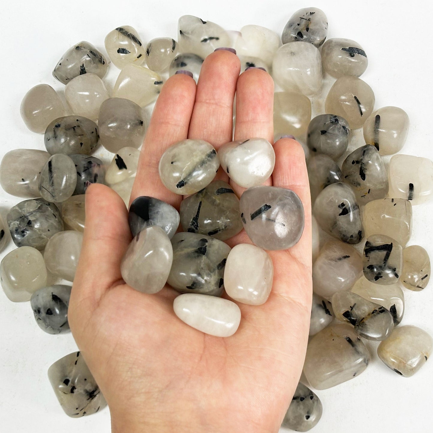 1 lb Natural Polished Rutilated Quartz Gemstone Tumbled Stones Healing Crystals Bulk