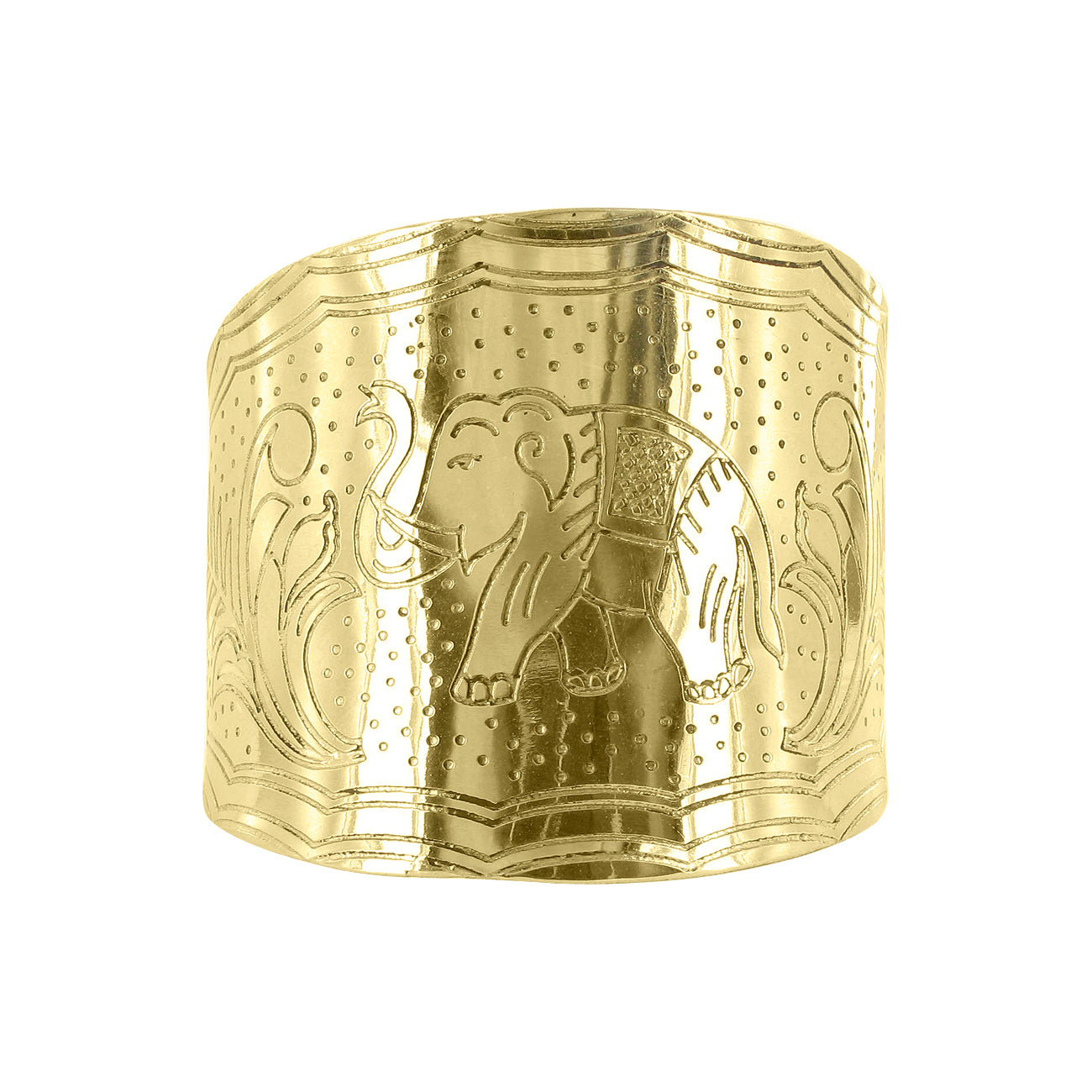 Engraved Elephant & Leaves Storytelling 2.6 inch Wide Cuff Bracelet