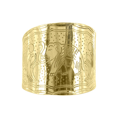 Engraved Elephant & Leaves Storytelling 2.6 inch Wide Cuff Bracelet