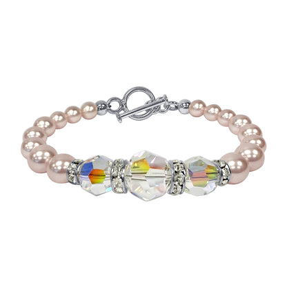 .925 Silver 7.5 inch Bracelet with Austrian Crystals and Faux Pearl