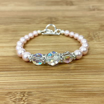 .925 Silver 7.5 inch Bracelet with Austrian Crystals and Faux Pearl
