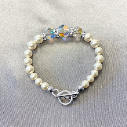 .925 Silver 7.5 inch Bracelet with Austrian Crystals and Faux Pearl