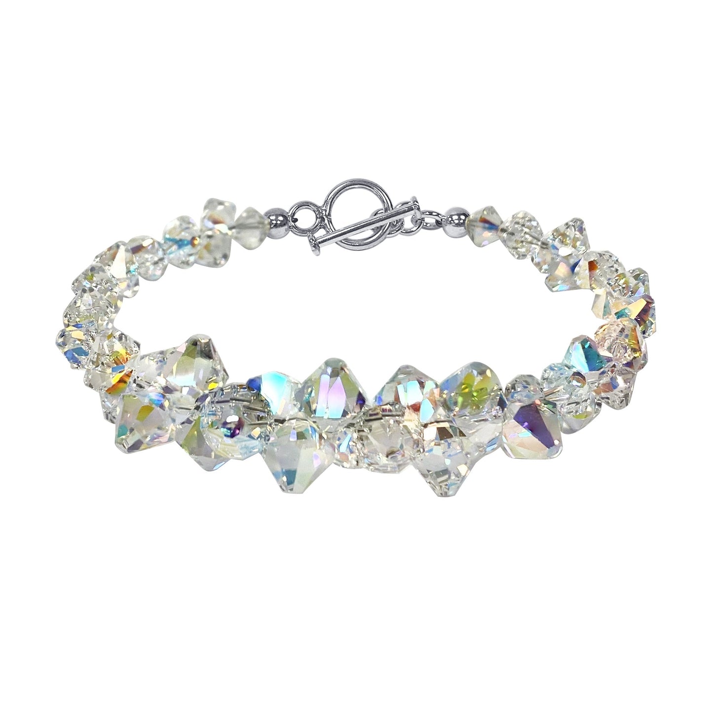 .925 Silver 7.5 Inch Bracelet with Cluster Style Bicone Austrian Crystals