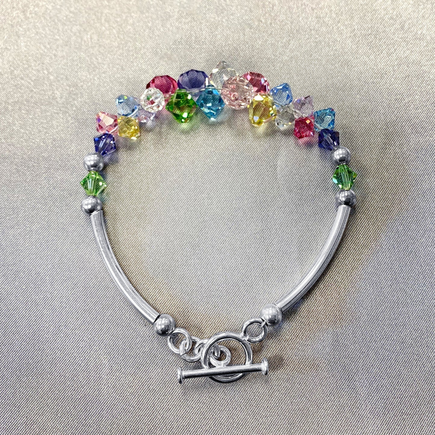 .925 Sterling Silver Bracelet with Austrian Crystals 7.5 Inches