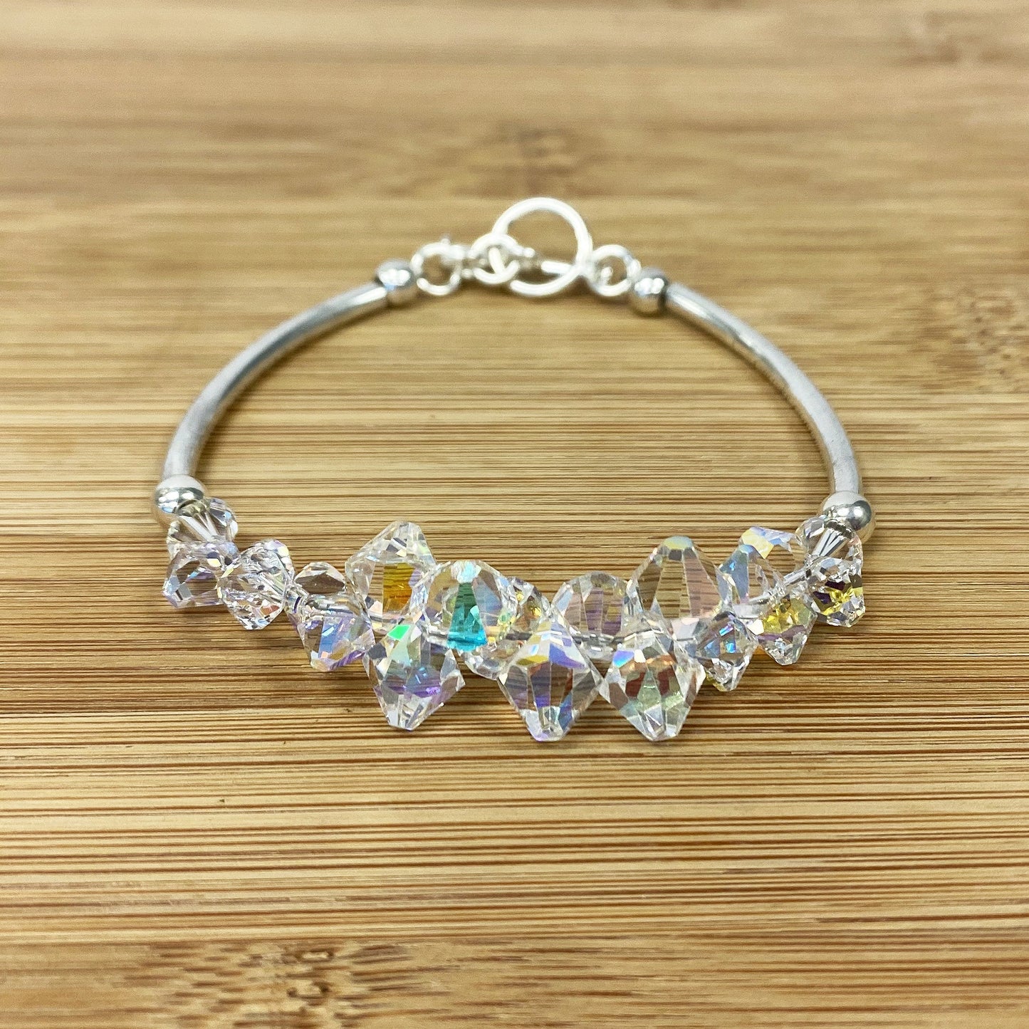 .925 Sterling Silver Bracelet with Austrian Crystals 7.5 Inches