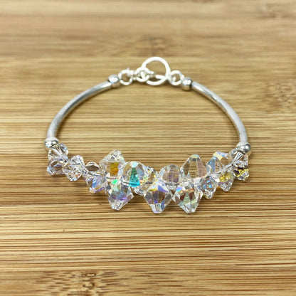 .925 Sterling Silver Bracelet with Austrian Crystals 7.5 Inches