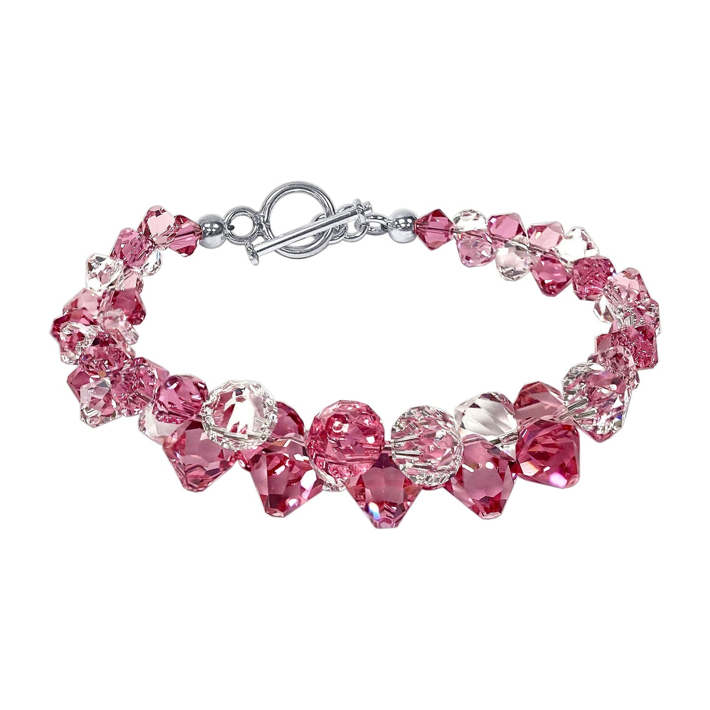 .925 Silver 7.5 Inch Bracelet with Cluster Style Bicone Austrian Crystals