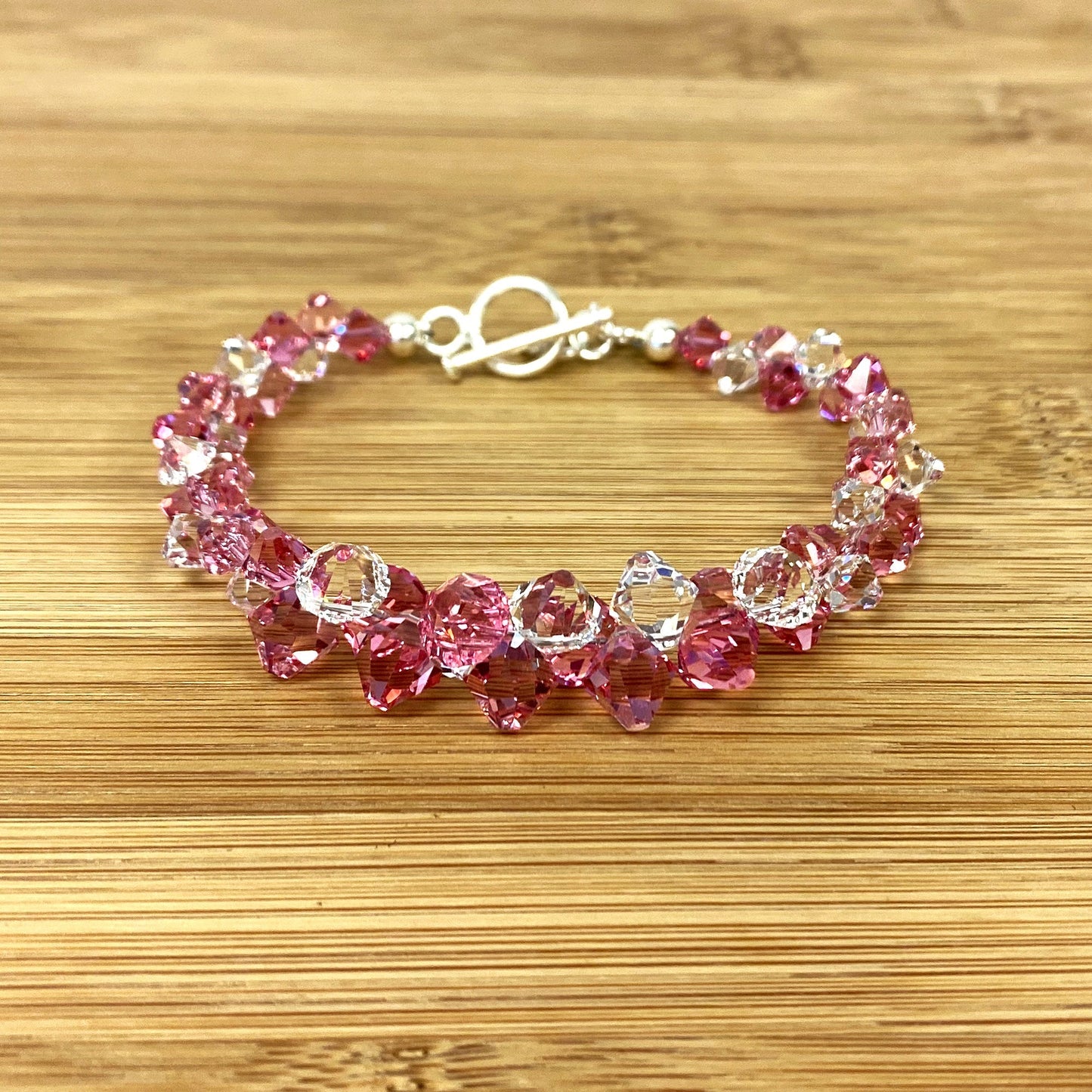 .925 Silver 7.5 Inch Bracelet with Cluster Style Bicone Austrian Crystals