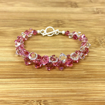 .925 Silver 7.5 Inch Bracelet with Cluster Style Bicone Austrian Crystals
