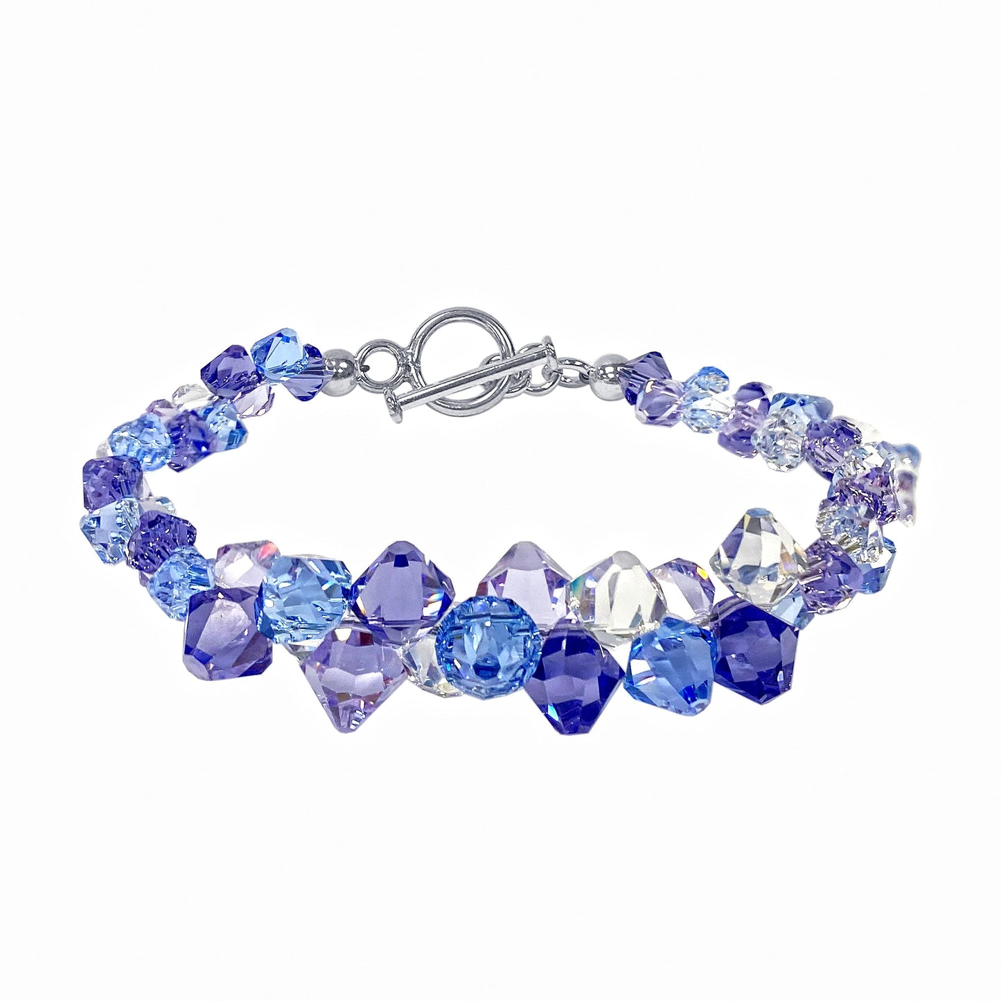 .925 Silver 7.5 Inch Bracelet with Cluster Style Bicone Austrian Crystals