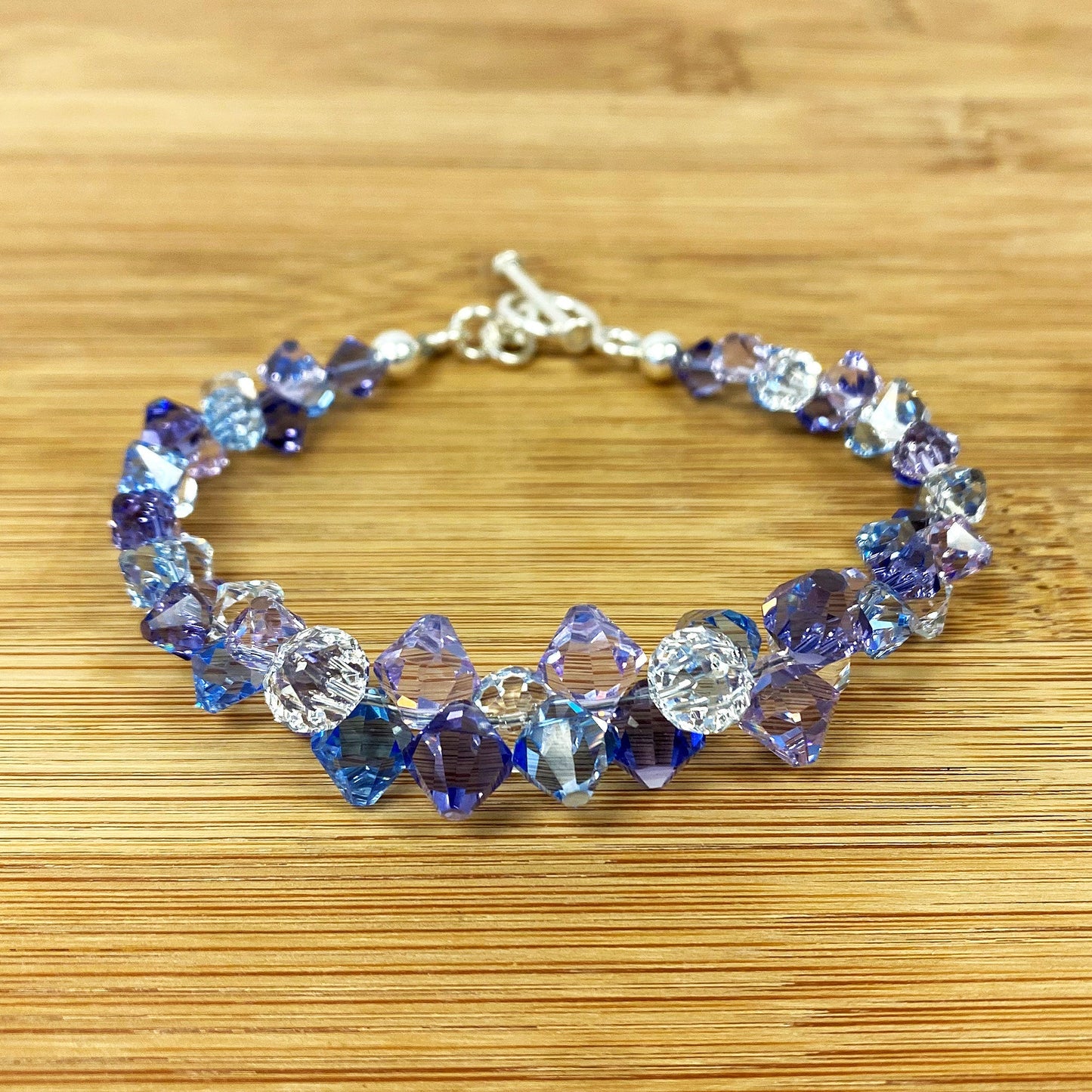 .925 Silver 7.5 Inch Bracelet with Cluster Style Bicone Austrian Crystals