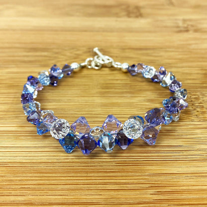 .925 Silver 7.5 Inch Bracelet with Cluster Style Bicone Austrian Crystals