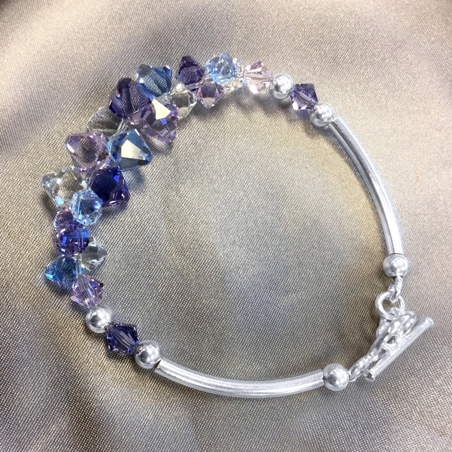 .925 Sterling Silver Bracelet with Austrian Crystals 7.5 Inches