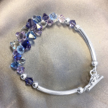 .925 Sterling Silver Bracelet with Austrian Crystals 7.5 Inches