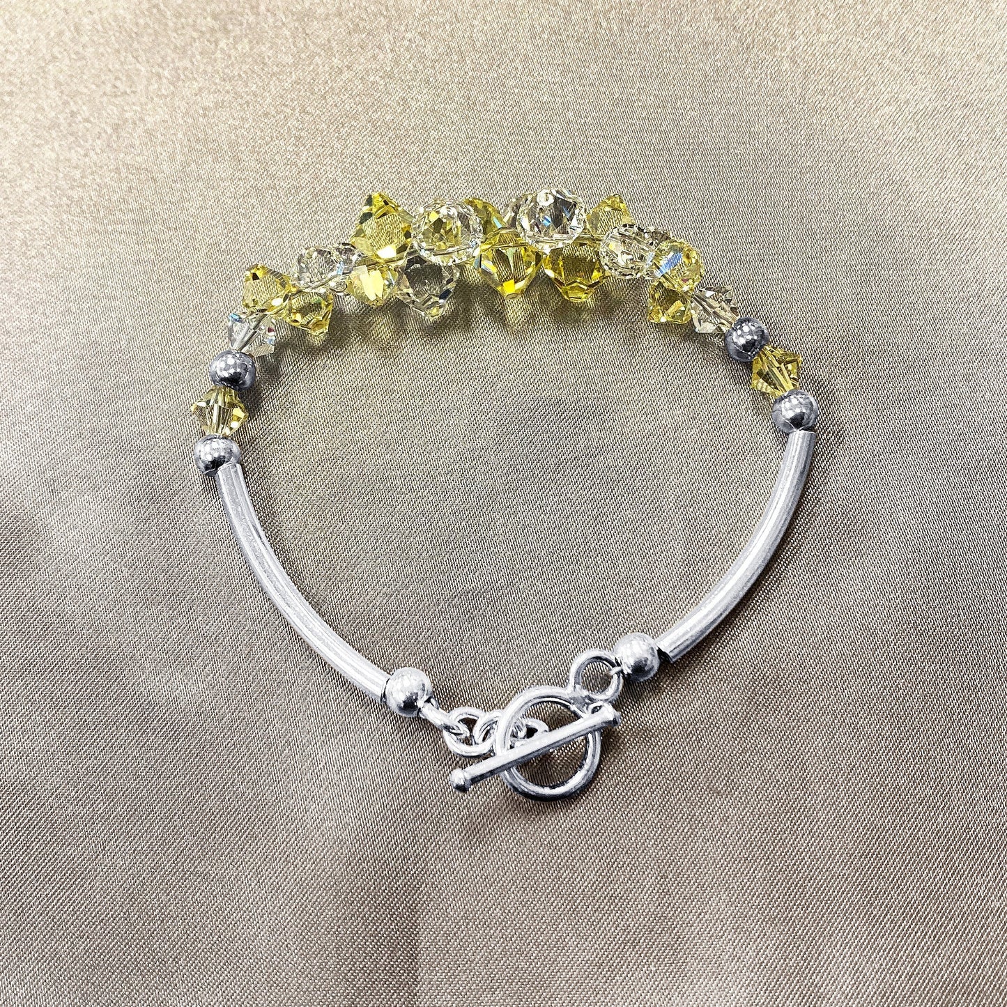 .925 Sterling Silver Bracelet with Austrian Crystals 7.5 Inches