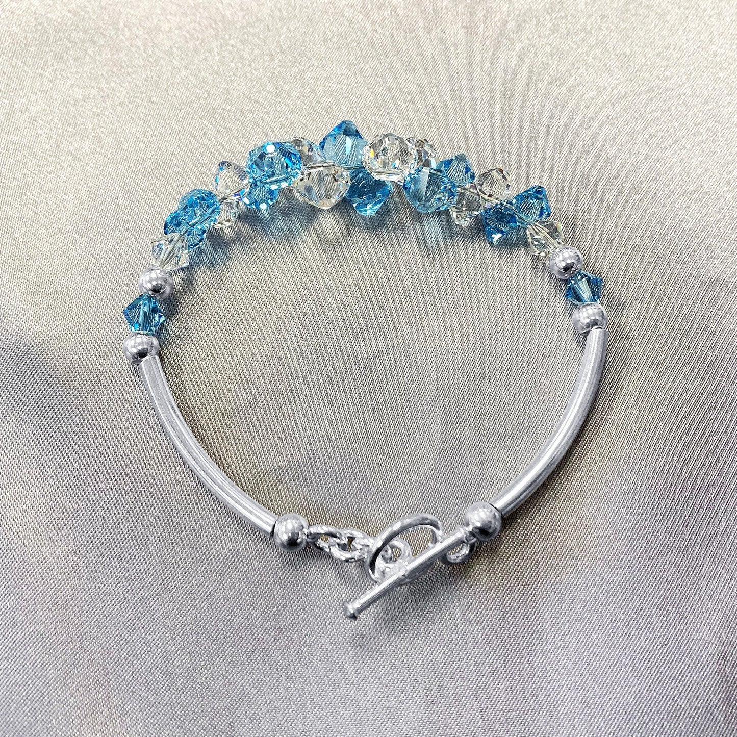 .925 Sterling Silver Bracelet with Austrian Crystals 7.5 Inches