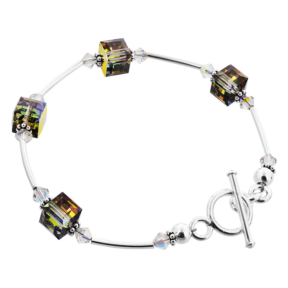 Sterling Silver 7.5 inch Bracelet with Cube Shape Austrian Crystals