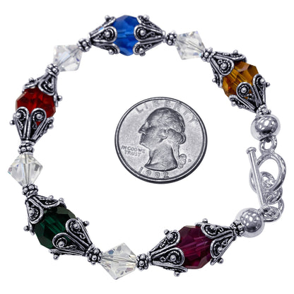 Sterling Silver Bracelet with Bali Bead Caps and Austrian Crystals