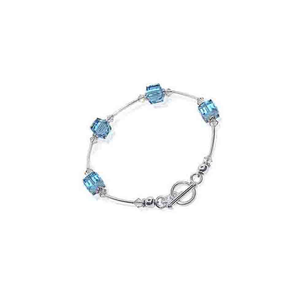 Sterling Silver 7.5 inch Bracelet with Cube Shape Austrian Crystals