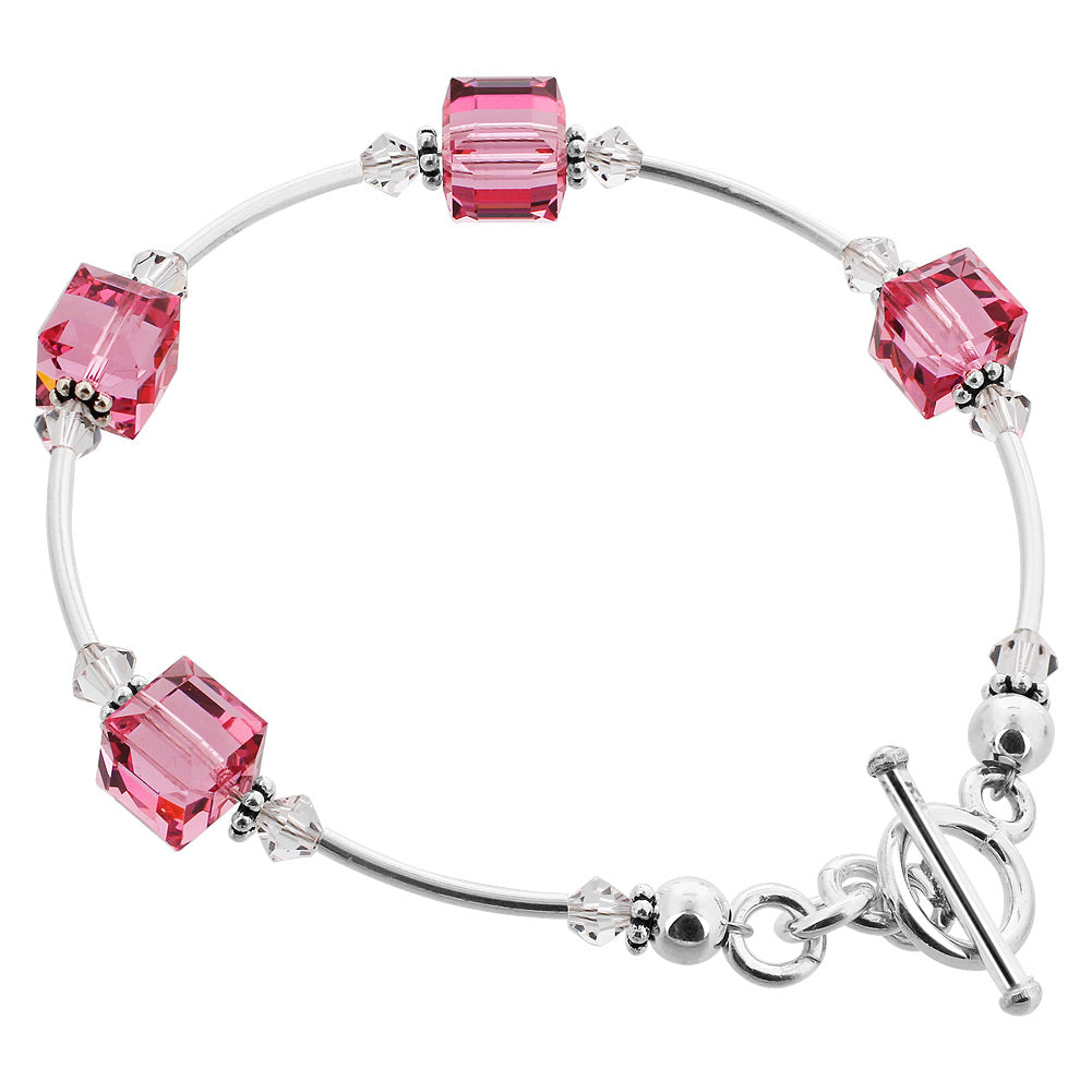 Sterling Silver 7.5 inch Bracelet with Cube Shape Austrian Crystals
