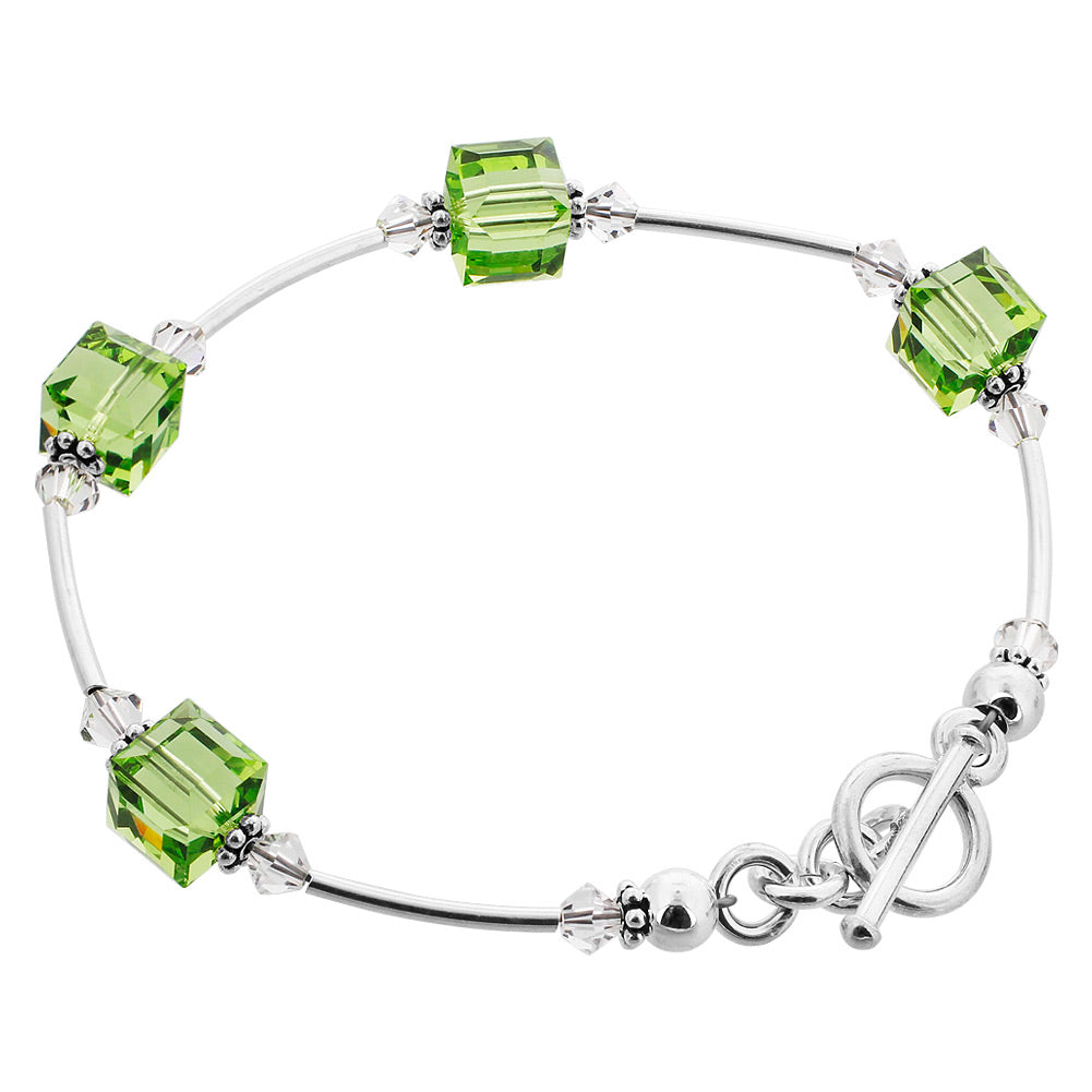 Sterling Silver 7.5 inch Bracelet with Cube Shape Austrian Crystals